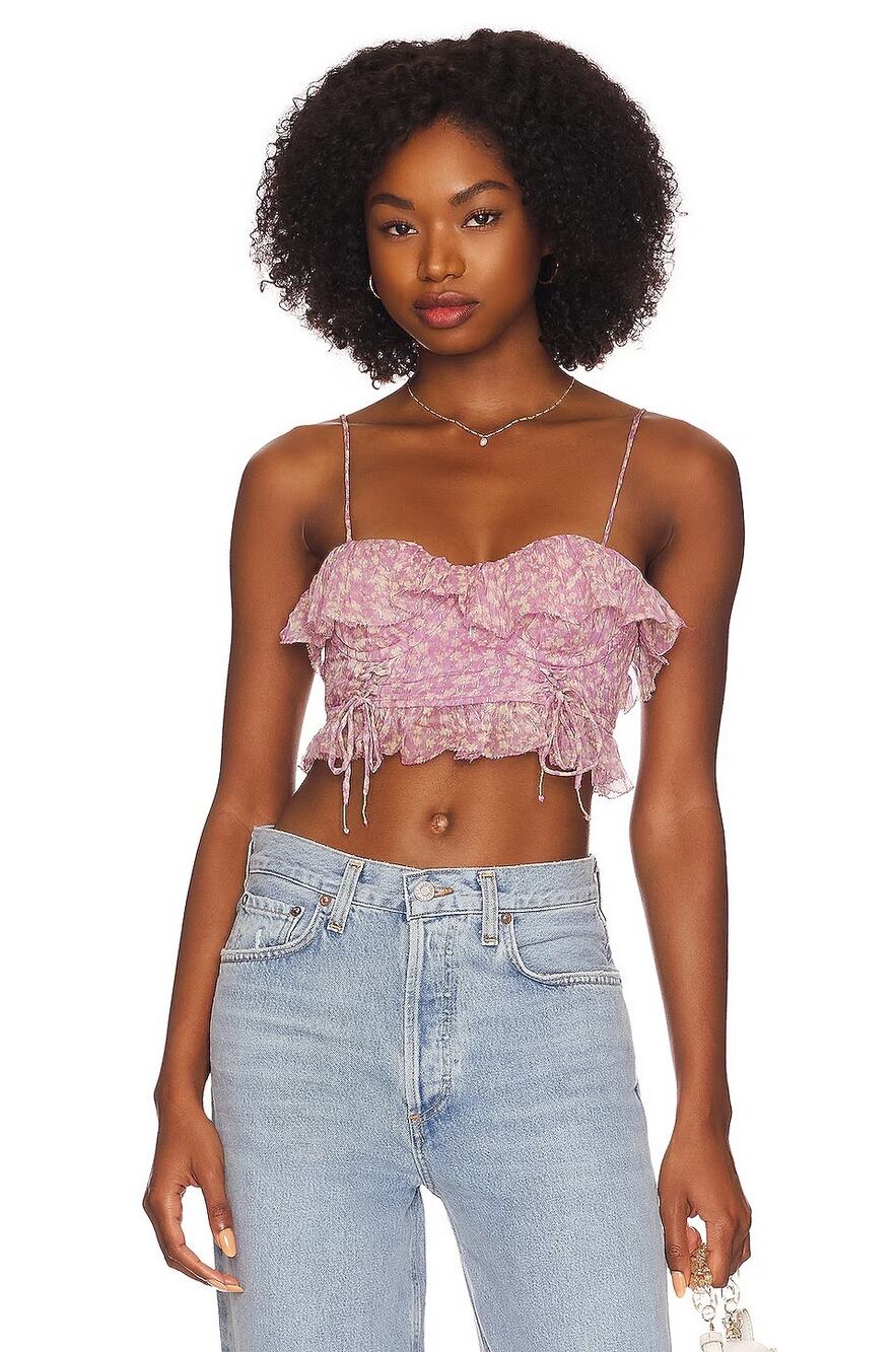 Tularosa Claudia Corset Crop Top Juno Purple Floral Size Medium X Revolve